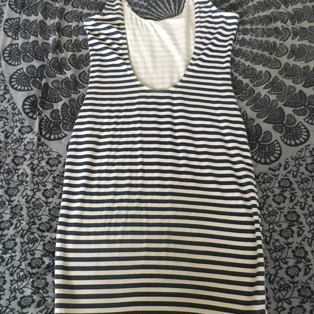 Navy and Cream striped dress. U back sleeveless. - Picture 2 of 2